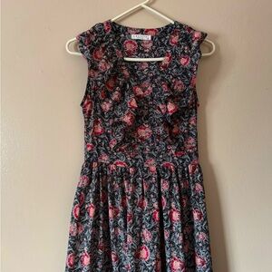 Calista Floral Black & Pink Maxi Tiered Dress S